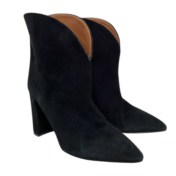 PARIS TEXAS Booties Pointed Toe Ankle Boots Black Suede Leather Size 39.5 or 9.5 - Picture 1 of 14